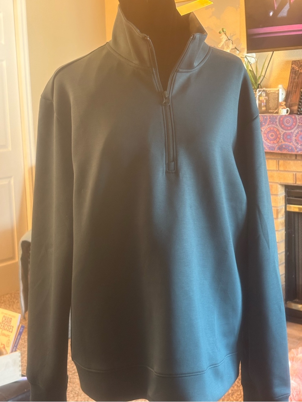 Women’s Half-Zip Pullover Sweater - Beautiful Teal Green, pic doesnt catch